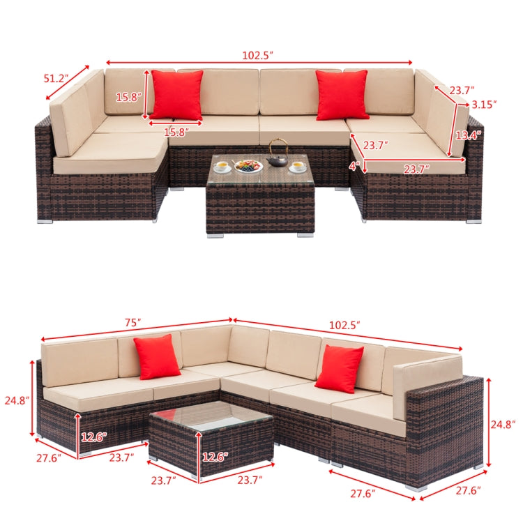 [US Warehouse] 7 in 1 Weaving Rattan Sofa Set(Brown)