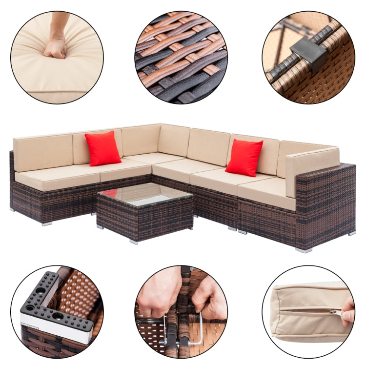 [US Warehouse] 7 in 1 Weaving Rattan Sofa Set(Brown)