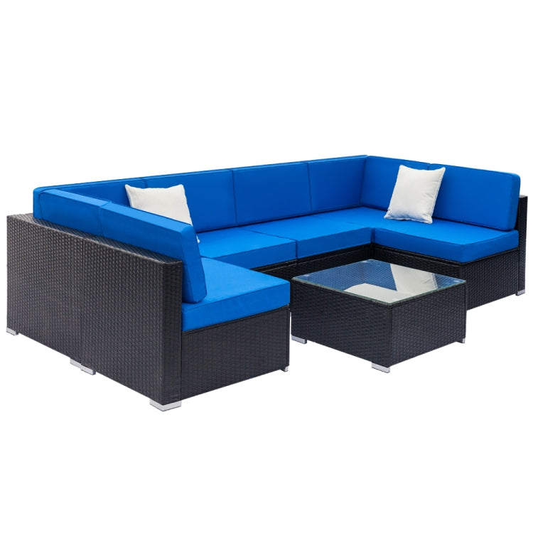 [US Warehouse] 7 in 1 Weaving Rattan Sofa Set(Black Blue)