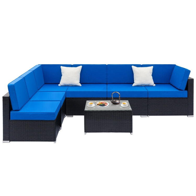 [US Warehouse] 7 in 1 Weaving Rattan Sofa Set(Black Blue)