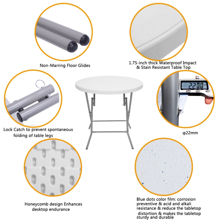 [US Warehouse] 32inch Outdoor Round Folding Table(White)