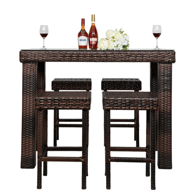 [US Warehouse] 5 in 1 Bar Stool-Table + Chairs Set (Brown)