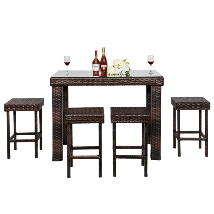 [US Warehouse] 5 in 1 Bar Stool-Table + Chairs Set (Brown)