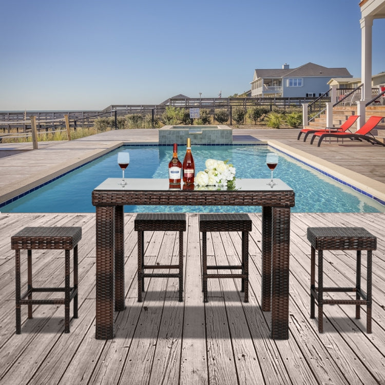 [US Warehouse] 5 in 1 Bar Stool-Table + Chairs Set (Brown)