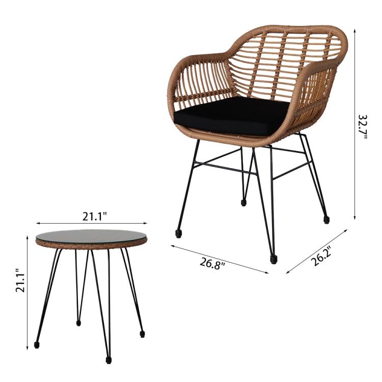 [UK Warehouse] 3 in 1 Rattan Baby Table Chairs Set (Yellow)