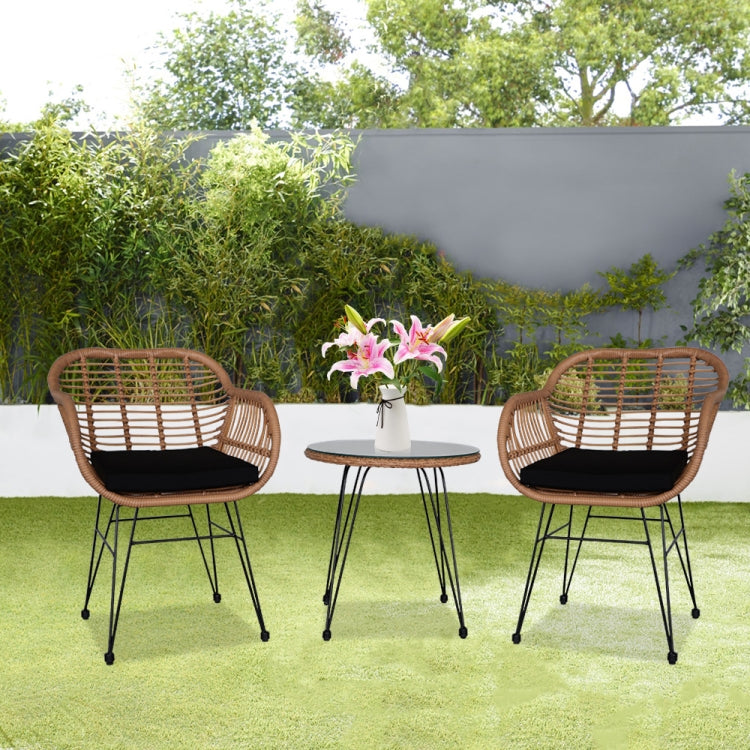 [UK Warehouse] 3 in 1 Rattan Baby Table Chairs Set (Yellow)