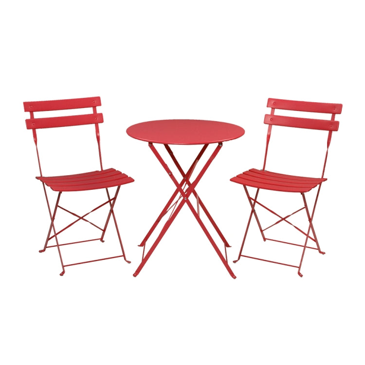 [US Warehouse] 3 in 1 Iron Folding 2 Chairs + Table Set (Red)