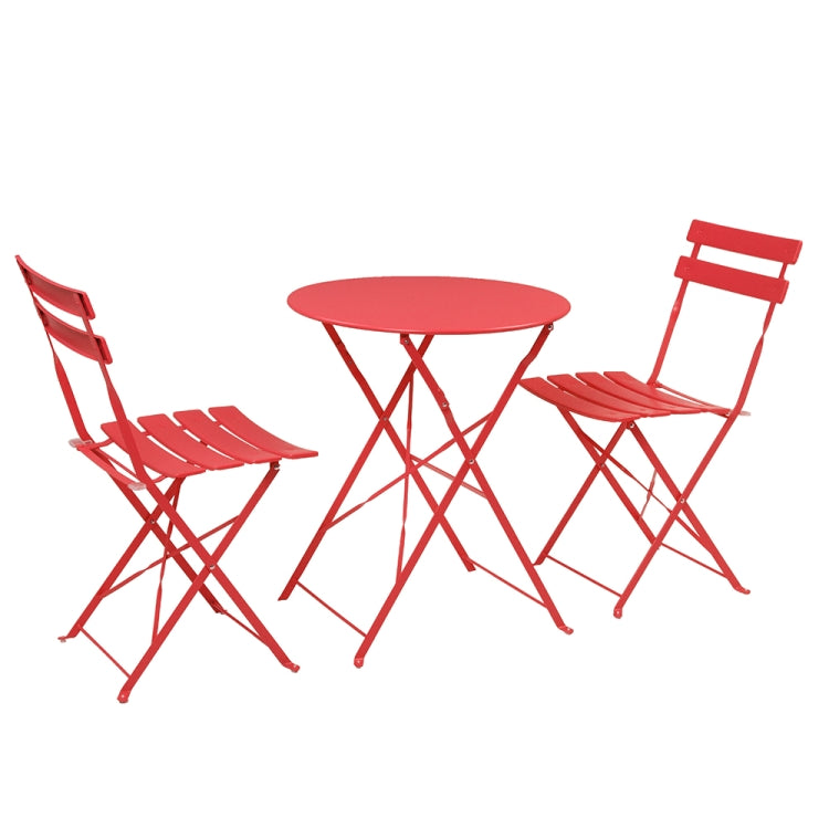 [US Warehouse] 3 in 1 Iron Folding 2 Chairs + Table Set (Red)
