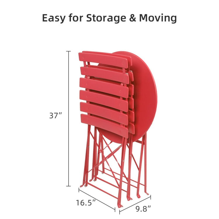 [US Warehouse] 3 in 1 Iron Folding 2 Chairs + Table Set (Red)
