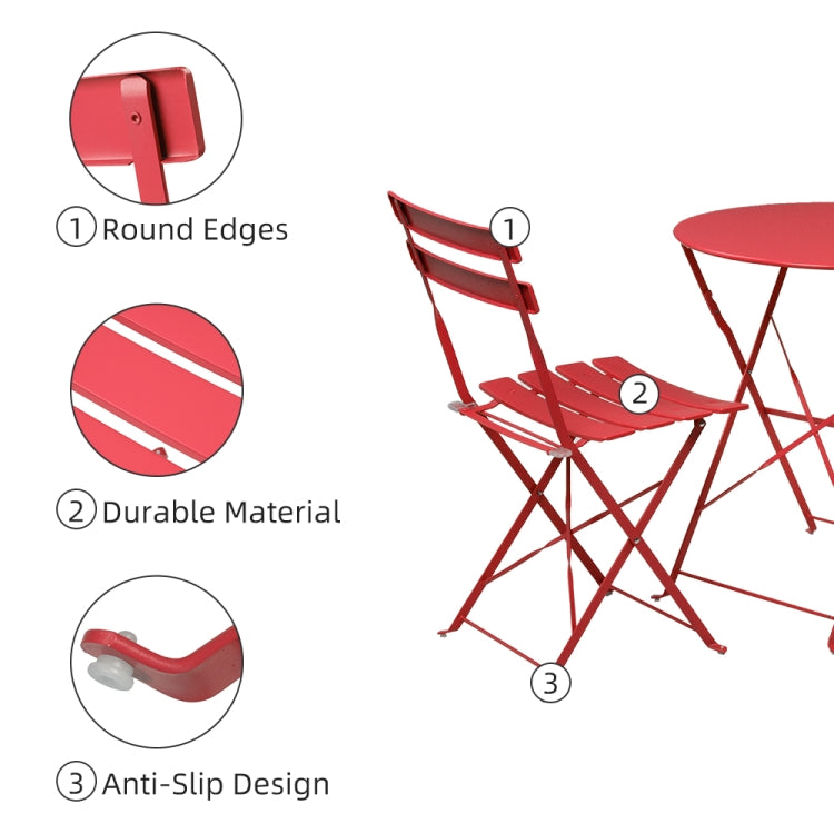 [US Warehouse] 3 in 1 Iron Folding 2 Chairs + Table Set (Red)
