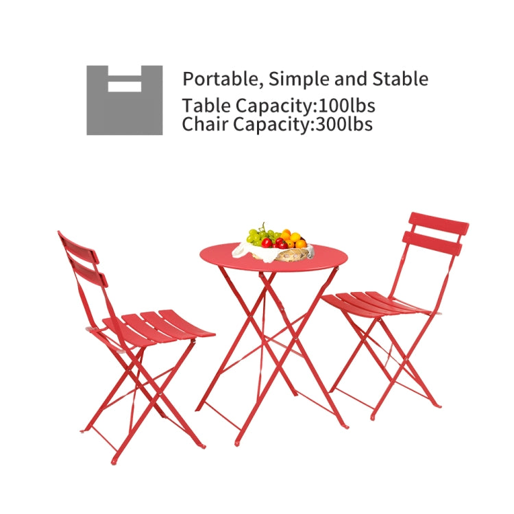 [US Warehouse] 3 in 1 Iron Folding 2 Chairs + Table Set (Red)