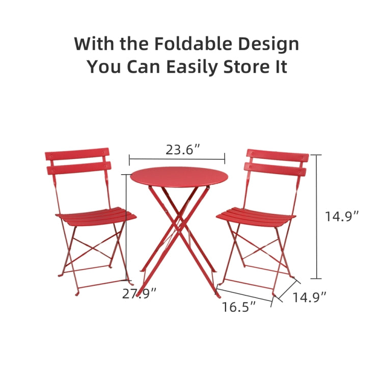 [US Warehouse] 3 in 1 Iron Folding 2 Chairs + Table Set (Red)