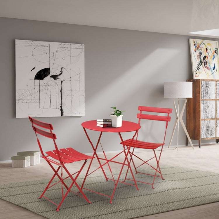 [US Warehouse] 3 in 1 Iron Folding 2 Chairs + Table Set (Red)