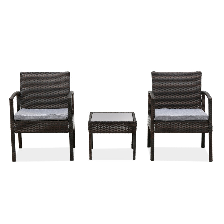 [US Warehouse] 3 in 1 Outdoor Patio Furniture Set Rattan 2 Chairs + Coffee Table Set (Brown)