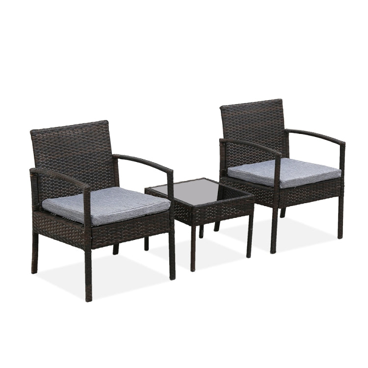 [US Warehouse] 3 in 1 Outdoor Patio Furniture Set Rattan 2 Chairs + Coffee Table Set (Brown)