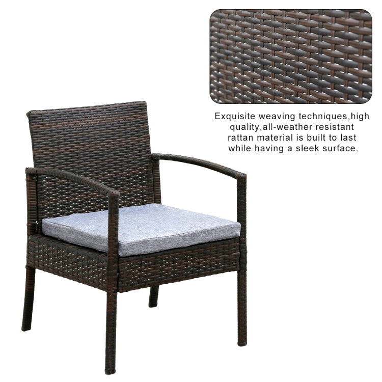[US Warehouse] 3 in 1 Outdoor Patio Furniture Set Rattan 2 Chairs + Coffee Table Set (Brown)