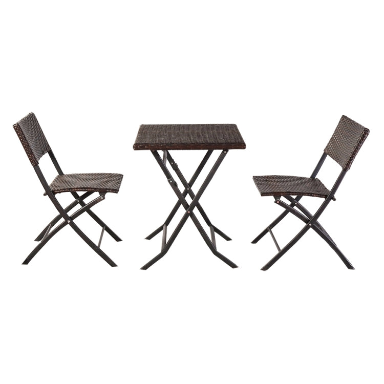 [US Warehouse] 3 in 1 Folding Rattan 2 Chairs + Square Table Set (Brown)