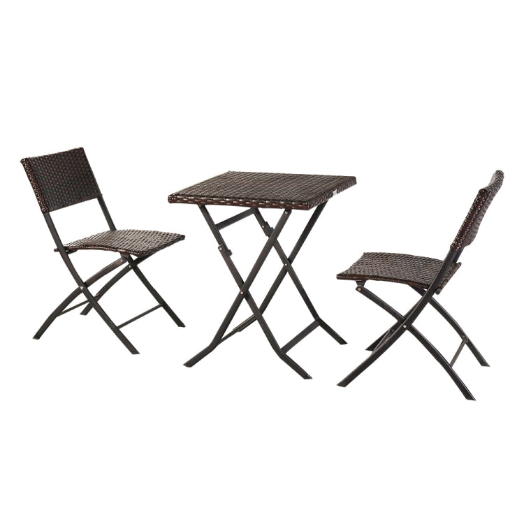 [US Warehouse] 3 in 1 Folding Rattan 2 Chairs + Square Table Set (Brown)
