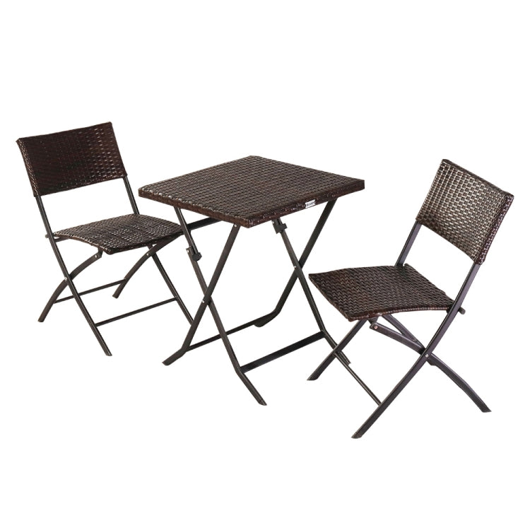 [US Warehouse] 3 in 1 Folding Rattan 2 Chairs + Square Table Set (Brown)