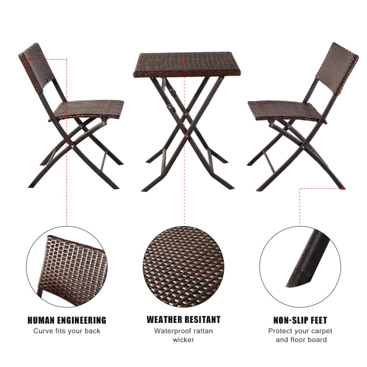 [US Warehouse] 3 in 1 Folding Rattan 2 Chairs + Square Table Set (Brown)