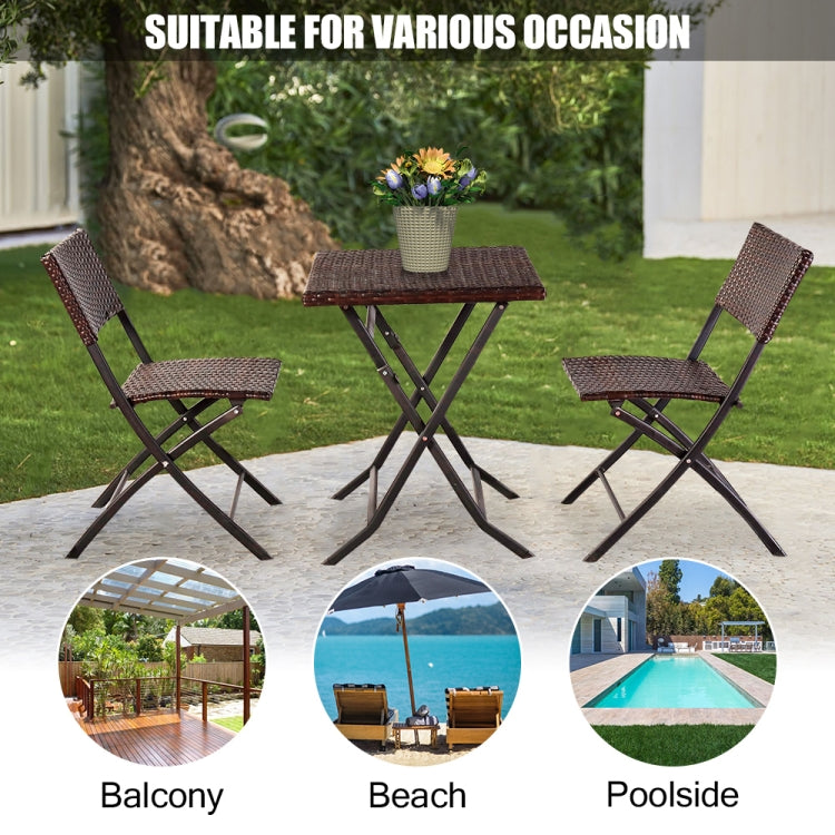 [US Warehouse] 3 in 1 Folding Rattan 2 Chairs + Square Table Set (Brown)