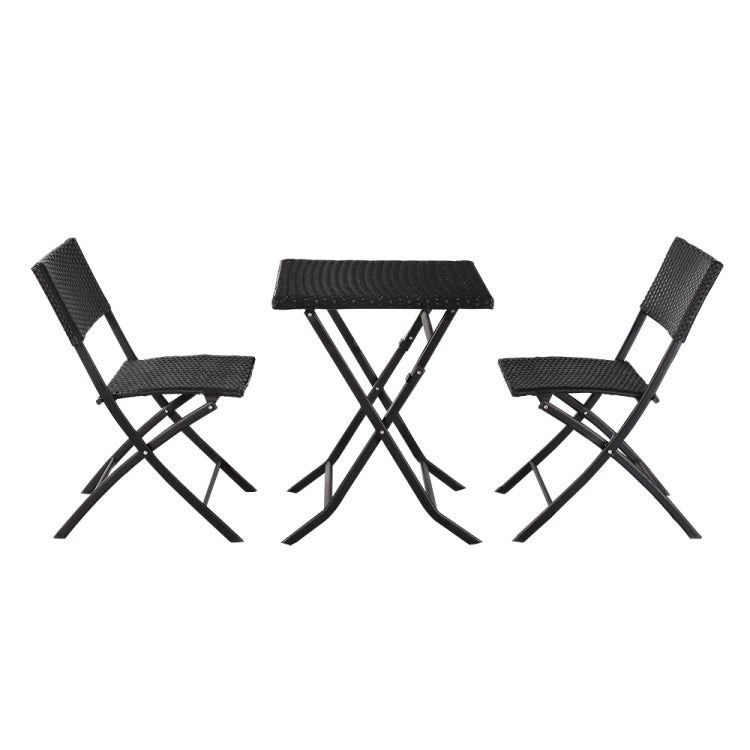 [US Warehouse] 3 in 1 Folding Rattan 2 Chairs + Square Table Set (Black)