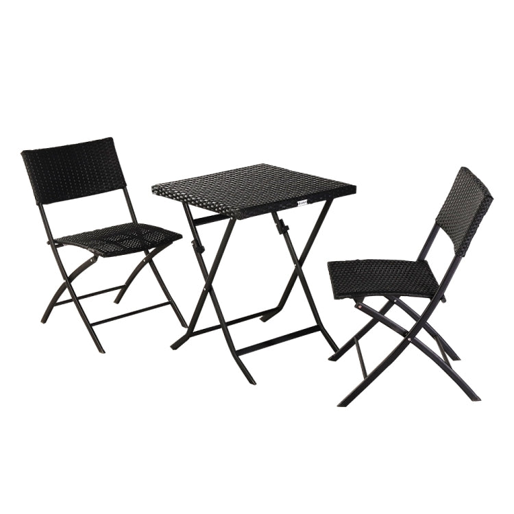 [US Warehouse] 3 in 1 Folding Rattan 2 Chairs + Square Table Set (Black)