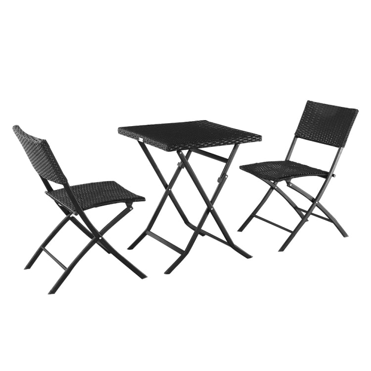 [US Warehouse] 3 in 1 Folding Rattan 2 Chairs + Square Table Set (Black)