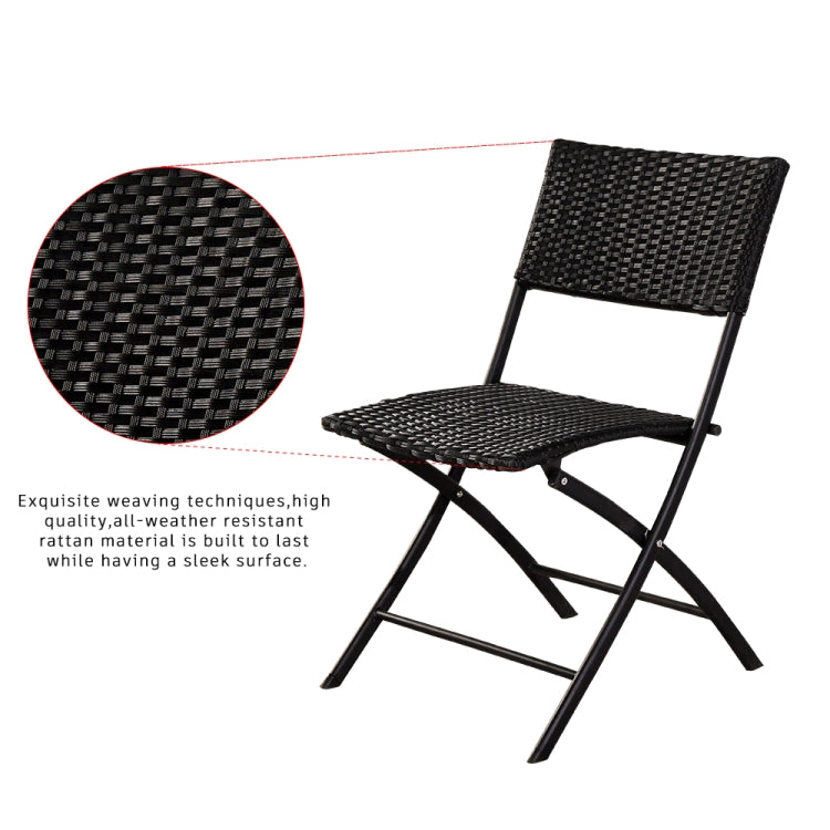 [US Warehouse] 3 in 1 Folding Rattan 2 Chairs + Square Table Set (Black)