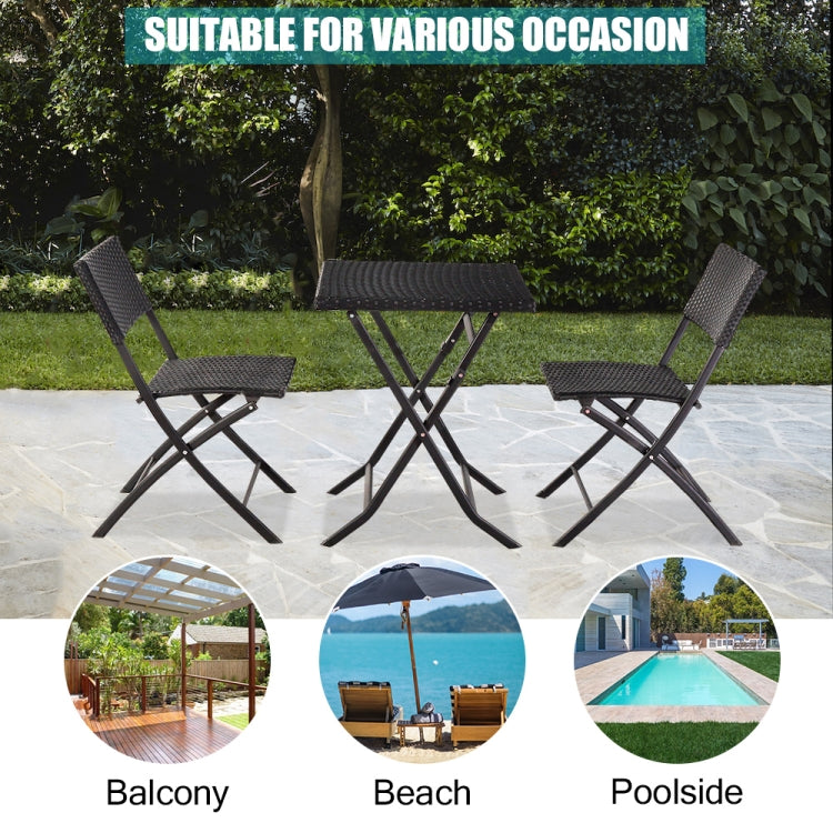 [US Warehouse] 3 in 1 Folding Rattan 2 Chairs + Square Table Set (Black)