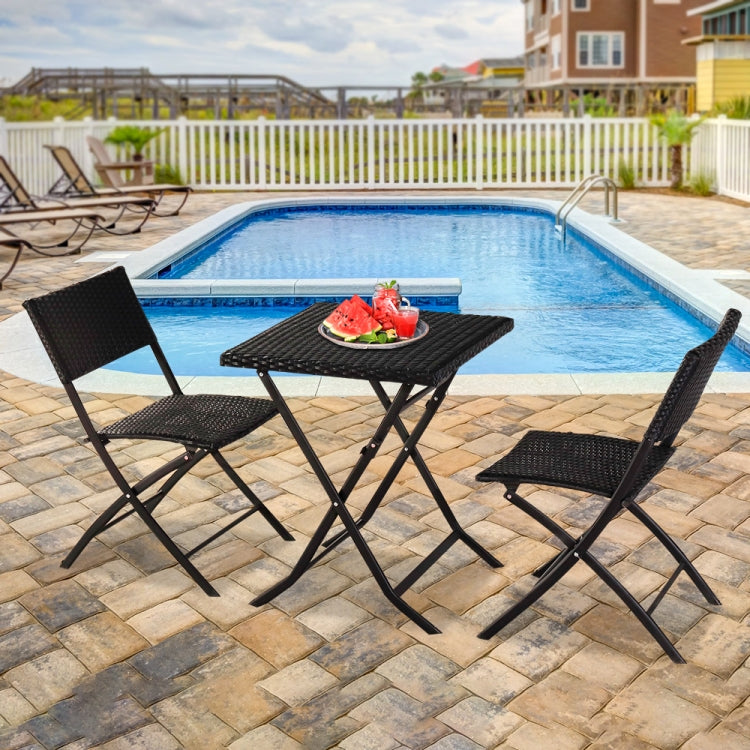[US Warehouse] 3 in 1 Folding Rattan 2 Chairs + Square Table Set (Black)
