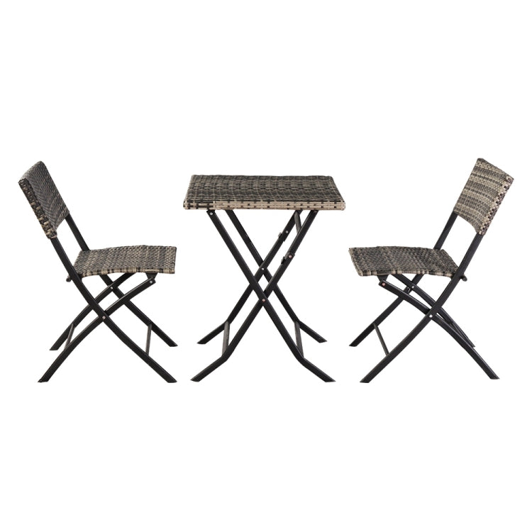 [US Warehouse] 3 in 1 Folding Rattan 2 Chairs + Square Table Set (Grey)