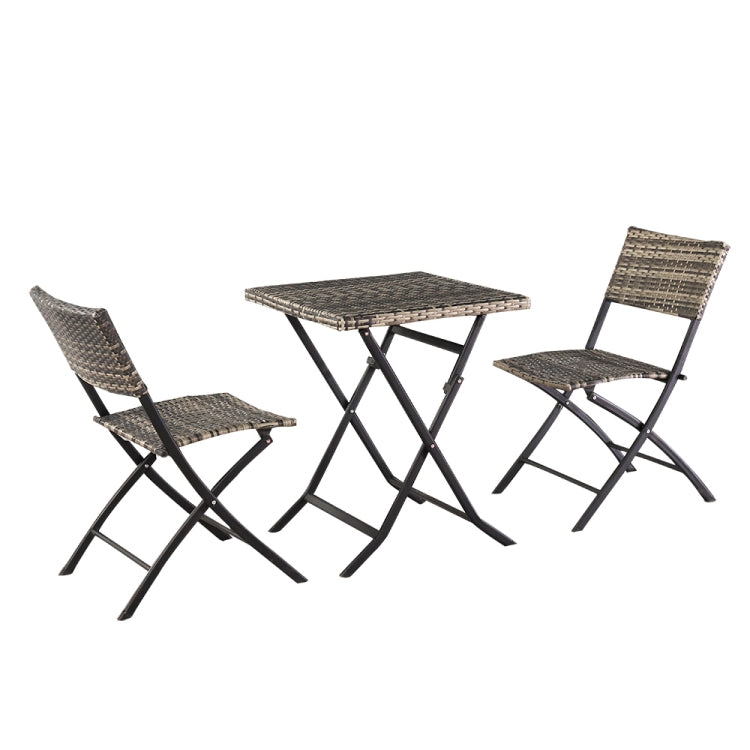 [US Warehouse] 3 in 1 Folding Rattan 2 Chairs + Square Table Set (Grey)