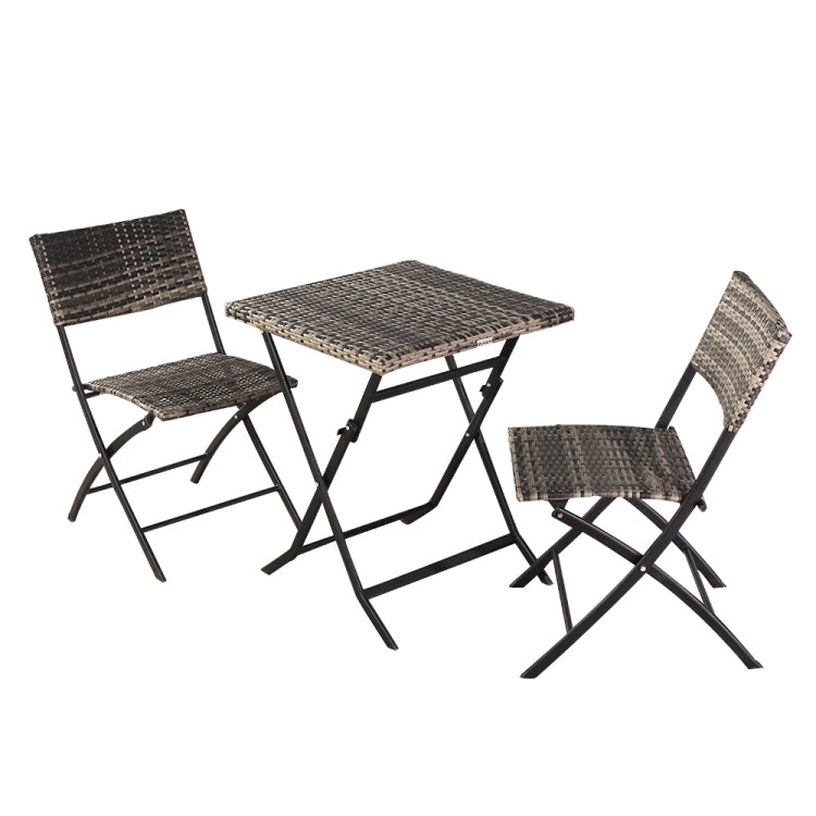 [US Warehouse] 3 in 1 Folding Rattan 2 Chairs + Square Table Set (Grey)