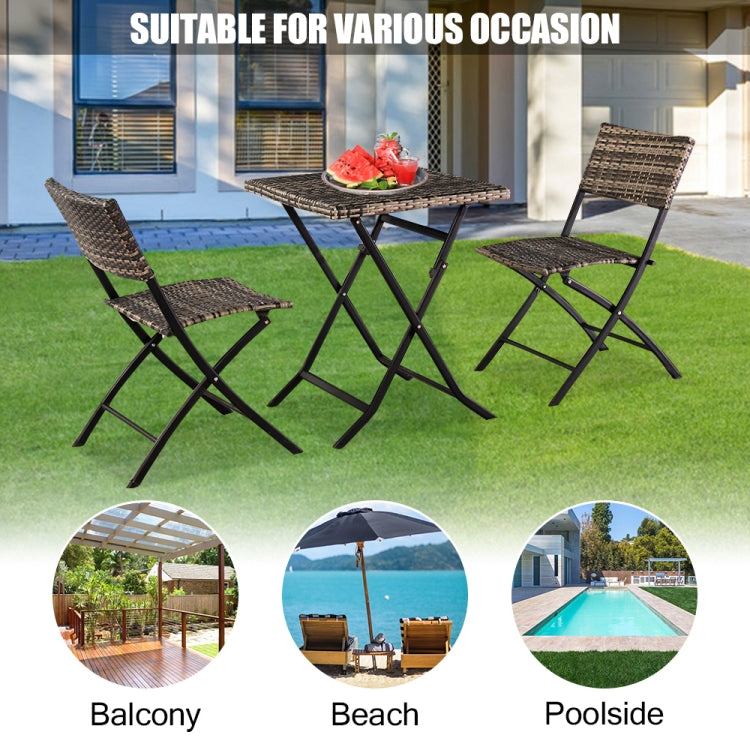 [US Warehouse] 3 in 1 Folding Rattan 2 Chairs + Square Table Set (Grey)