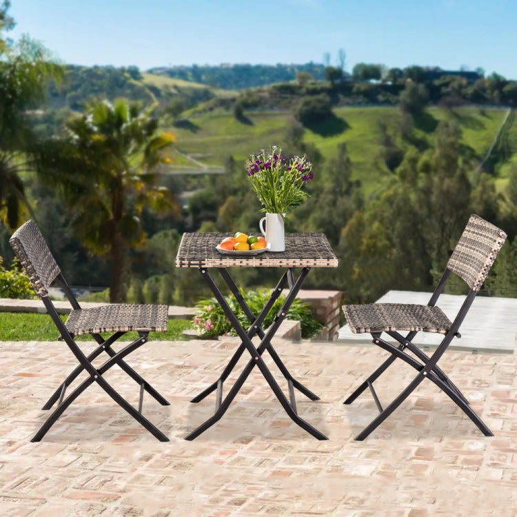 [US Warehouse] 3 in 1 Folding Rattan 2 Chairs + Square Table Set (Grey)