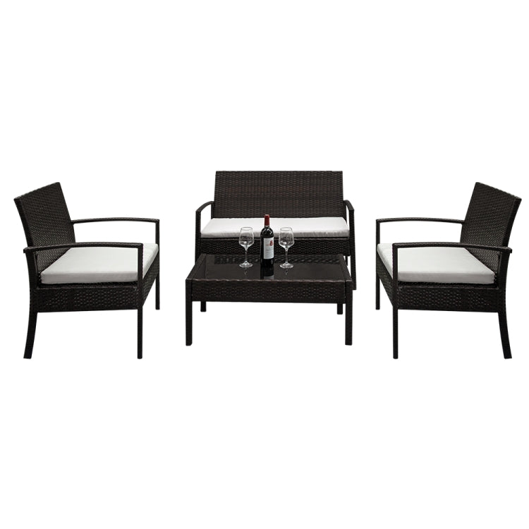 [US Warehouse] 4 in 1 Arm Love Seat + 2 Single Chairs + Coffee Table Rattan Sofa Set(Brown)