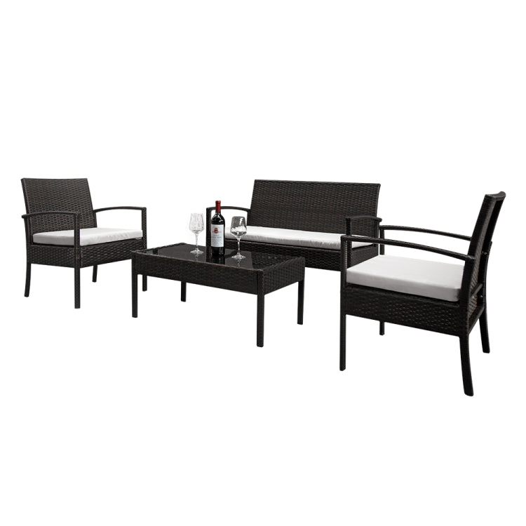 [US Warehouse] 4 in 1 Arm Love Seat + 2 Single Chairs + Coffee Table Rattan Sofa Set(Brown)