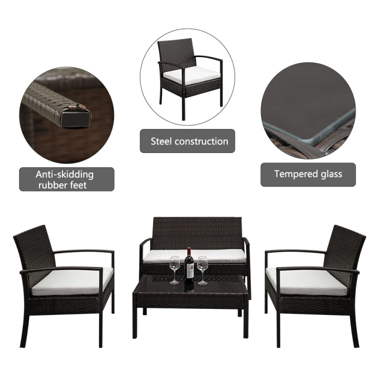 [US Warehouse] 4 in 1 Arm Love Seat + 2 Single Chairs + Coffee Table Rattan Sofa Set(Brown)