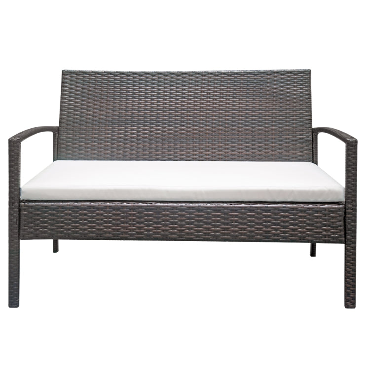 [US Warehouse] 4 in 1 Arm Love Seat + 2 Single Chairs + Coffee Table Rattan Sofa Set(Brown)