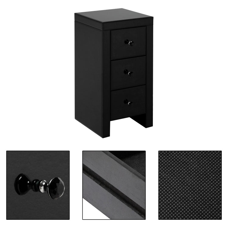 [US Warehouse] Mirrored Glass Bedside Table with Three Drawers, Size: 30 x 30 x 60cm(Black)