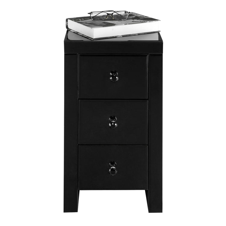 [US Warehouse] Mirrored Glass Bedside Table with Three Drawers, Size: 30 x 30 x 60cm(Black)