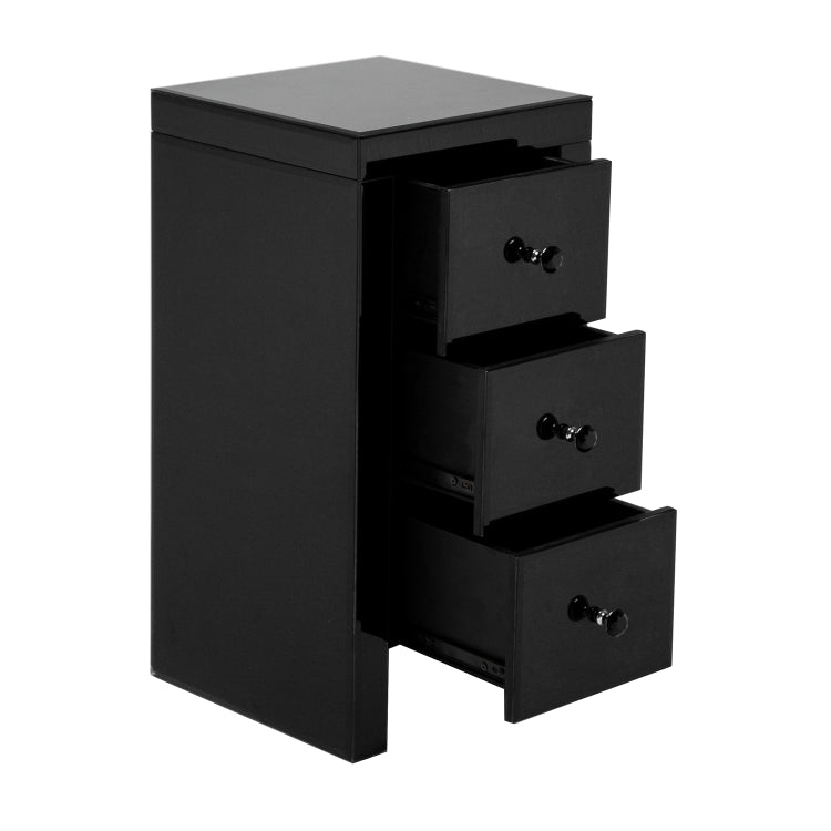 [US Warehouse] Mirrored Glass Bedside Table with Three Drawers, Size: 30 x 30 x 60cm(Black)