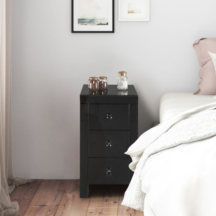 [US Warehouse] Mirrored Glass Bedside Table with Three Drawers, Size: 30 x 30 x 60cm(Black)