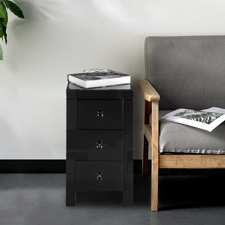 [US Warehouse] Mirrored Glass Bedside Table with Three Drawers, Size: 30 x 30 x 60cm(Black)