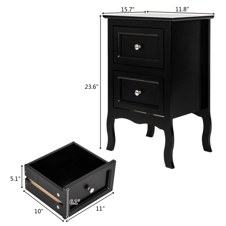 [US Warehouse] Country Style Two-Tier Night Table, Size: 60 x 40 x 30cm(Black)