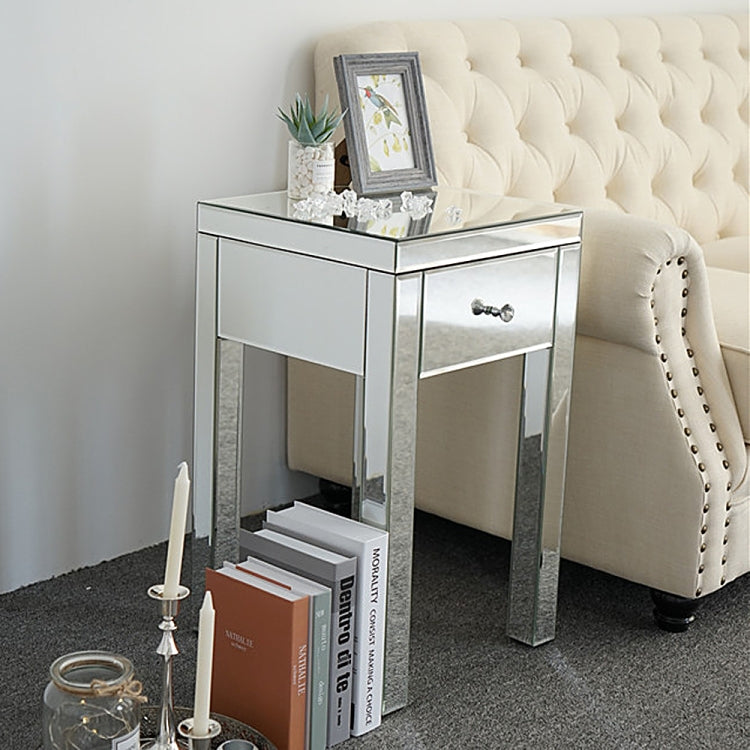 [US Warehouse] Modern Mirrored Nightstand Bedside Table with Drawer, Size: 38 x 38 x 64cm(White)