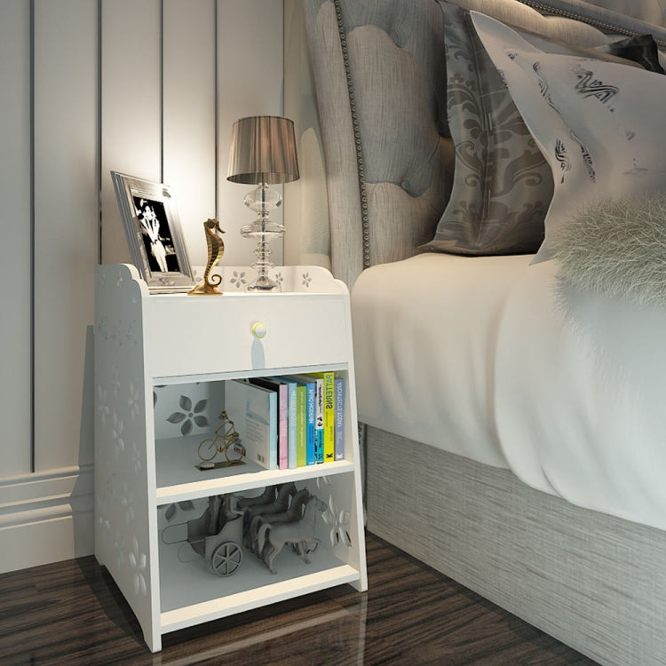 [US Warehouse] Cherry Blossom Pattern PVC Bedside Table with Drawer, Size: 40 x 30 x 50cm(White)