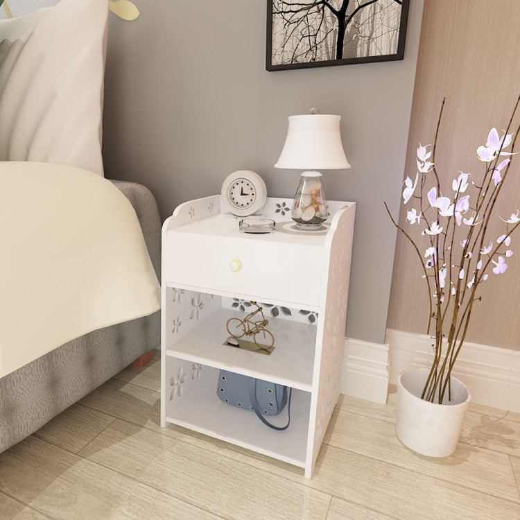 [US Warehouse] Cherry Blossom Pattern PVC Bedside Table with Drawer, Size: 40 x 30 x 50cm(White)