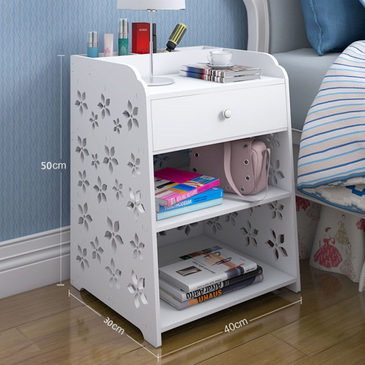 [US Warehouse] Cherry Blossom Pattern PVC Bedside Table with Drawer, Size: 40 x 30 x 50cm(White)